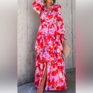 Vici Floral Tiered Belted Maxi Dress